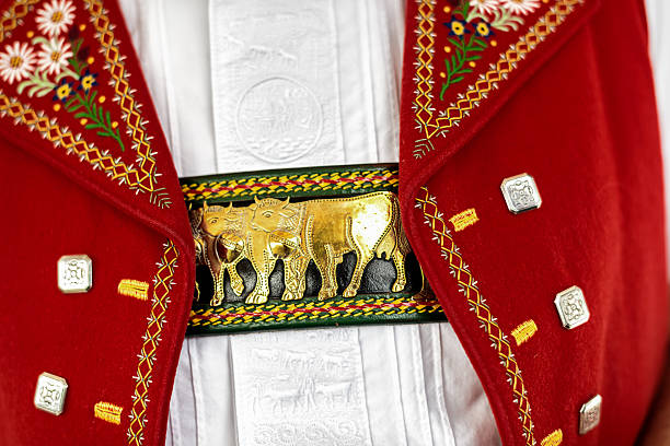 Appenzell in Switzerland: traditional costume detail very old traditional costume detail appenzell stock pictures, royalty-free photos & images