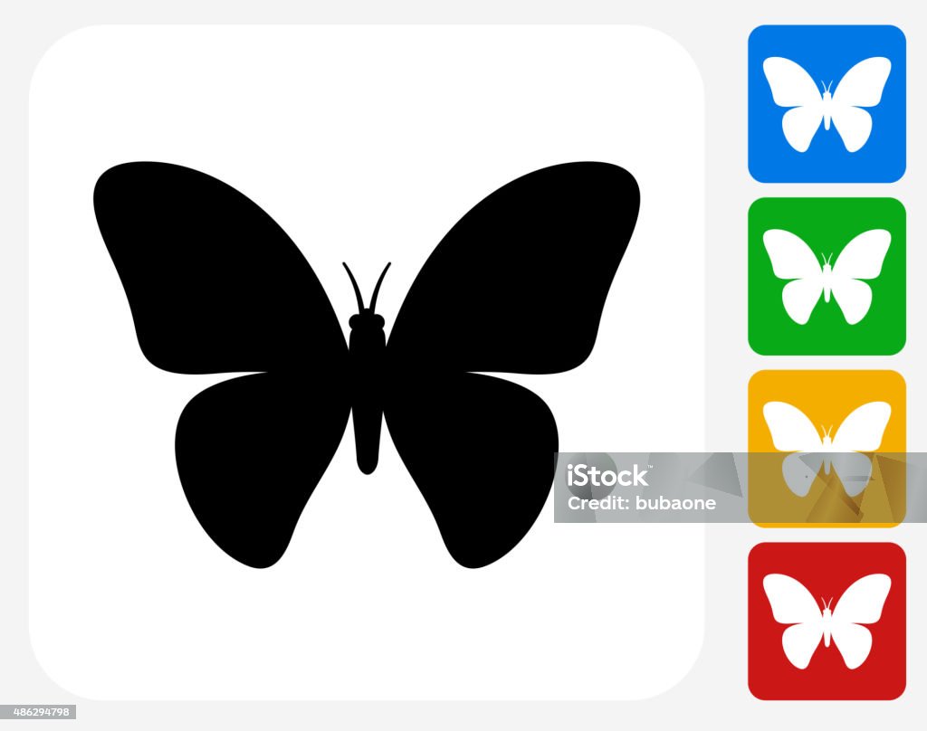 Butterfly Icon Flat Graphic Design Butterfly Icon. This 100% royalty free vector illustration features the main icon pictured in black inside a white square. The alternative color options in blue, green, yellow and red are on the right of the icon and are arranged in a vertical column. Butterfly - Insect stock vector