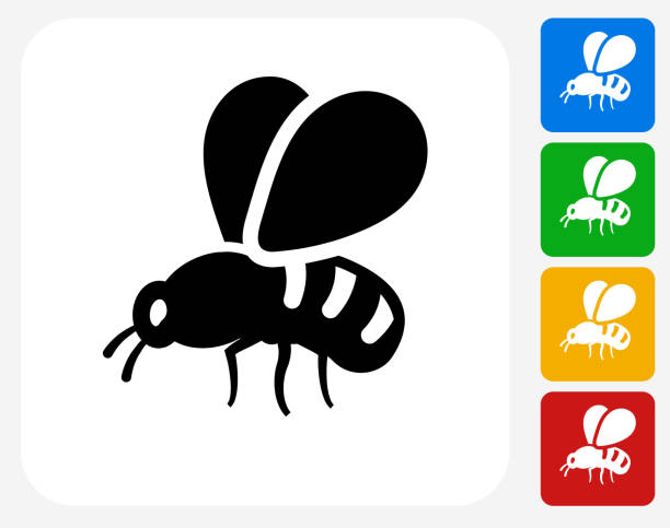 Bee Icon Flat Graphic Design Bee Icon. This 100% royalty free vector illustration features the main icon pictured in black inside a white square. The alternative color options in blue, green, yellow and red are on the right of the icon and are arranged in a vertical column. red wasp stock illustrations