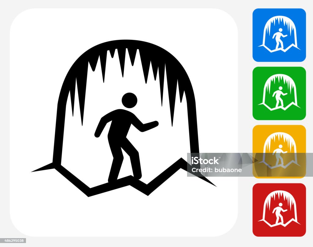 Exploring Cave Icon Flat Graphic Design Exploring Cave Icon. This 100% royalty free vector illustration features the main icon pictured in black inside a white square. The alternative color options in blue, green, yellow and red are on the right of the icon and are arranged in a vertical column. Cave stock vector
