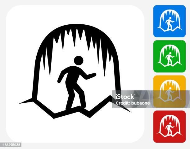 Exploring Cave Icon Flat Graphic Design Stock Illustration - Download Image Now - Cave, 2015, Adventure