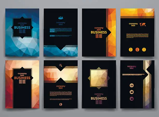 Vector illustration of Set of brochures in poligonal style on business theme