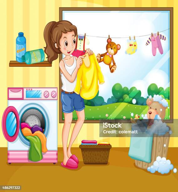 Laundry Stock Illustration - Download Image Now - 2015, Activity, Adult