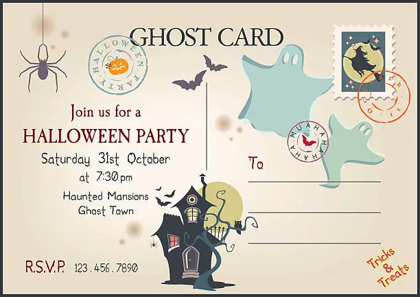 Vector illustration of Post Card Style Halloween Party Invitation