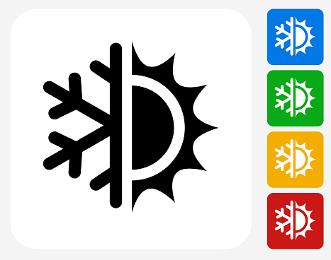 Hot and Cold Icon. This 100% royalty free vector illustration features the main icon pictured in black inside a white square. The alternative color options in blue, green, yellow and red are on the right of the icon and are arranged in a vertical column.