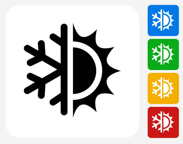 Hot and Cold Icon Flat Graphic Design Hot and Cold Icon. This 100% royalty free vector illustration features the main icon pictured in black inside a white square. The alternative color options in blue, green, yellow and red are on the right of the icon and are arranged in a vertical column. winter icons stock illustrations