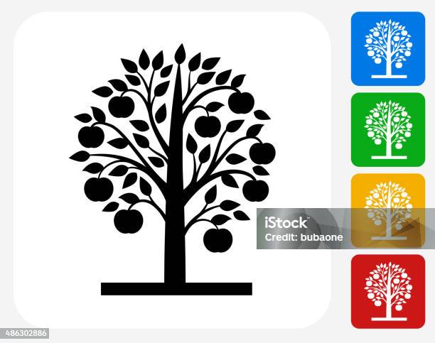 Apple Tree Icon Flat Graphic Design Stock Illustration - Download Image Now - 2015, Agriculture, Apple - Fruit