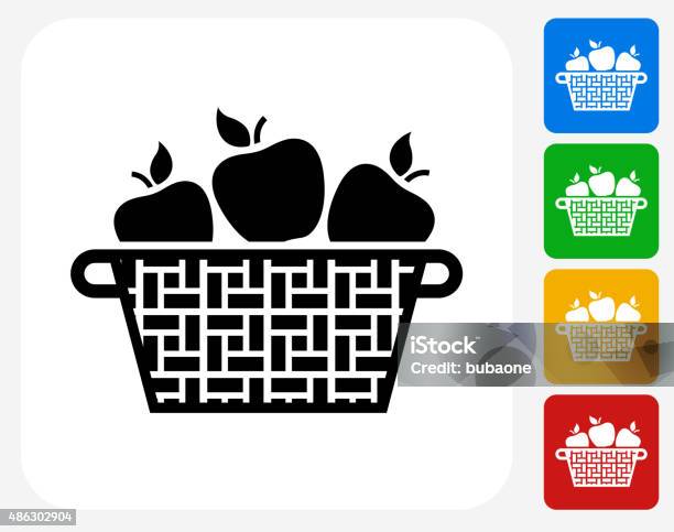 Apple Basket Icon Flat Graphic Design Stock Illustration - Download Image Now - Basket, Fruit Bowl, Icon Symbol