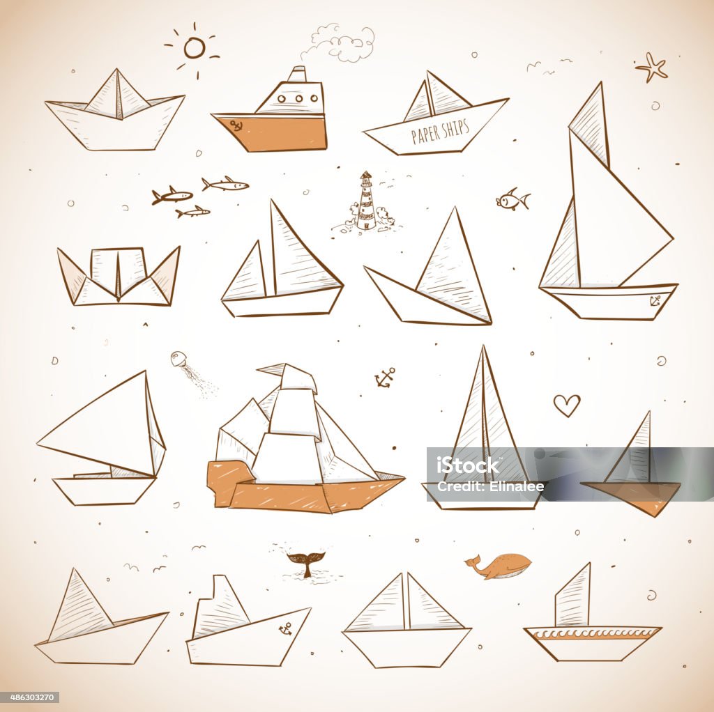 Vintage Origami paper ships sketches Sketches of Vintage Origami paper ships . Vector illustration. 2015 stock vector