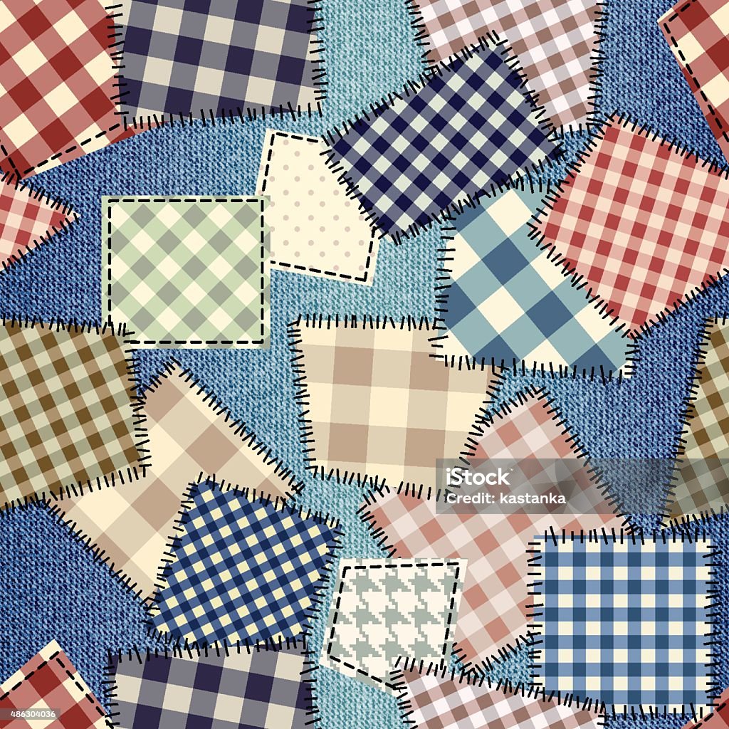 Patchwork on denim fabric Seamless background pattern. Patchwork on denim fabric. Backgrounds stock vector