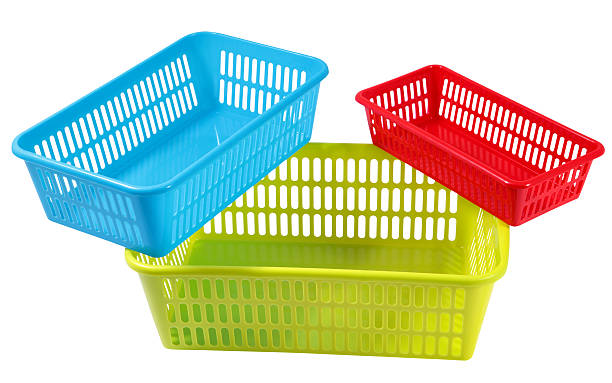 istock Three set colors and sizes plastic boxes for household storage 486304136