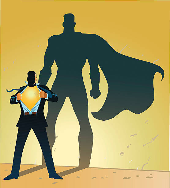 istock Businessman in Action with Superhero Shadow on the Wall 486304140
