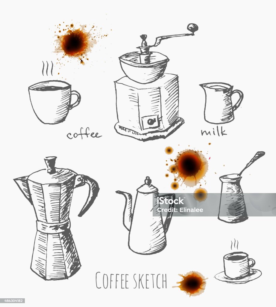 Conjunto de elementos de café. Realista manchas de café. - arte vectorial de 2015 libre de derechos