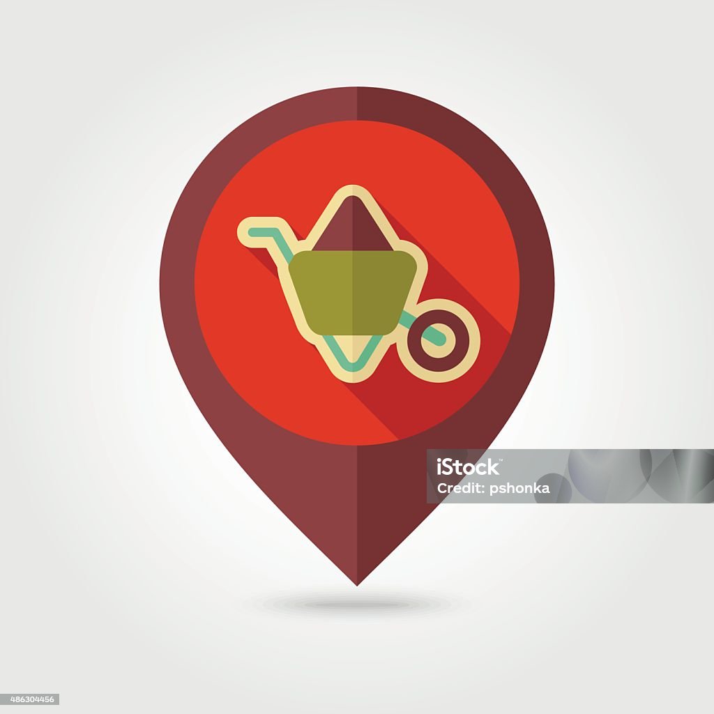 Carretilla cestas icono de mapa de pin plano - arte vectorial de 2015 libre de derechos