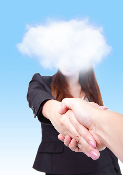 welcome to Cloud computing future world welcome to Cloud computing future world, Business woman with cloud gives a handshake to you environment computer cloud leadership stock pictures, royalty-free photos & images