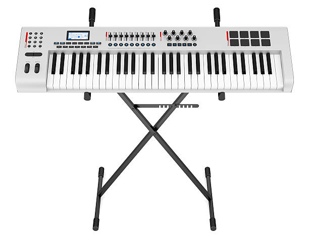 istock gray synthesizer on stand isolated on white background 486310331