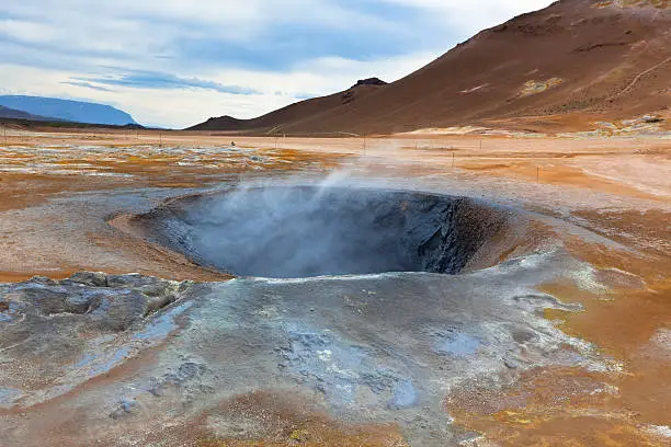 Photo of Hot Mud Pots in the Geothermal Area Hverir, Iceland