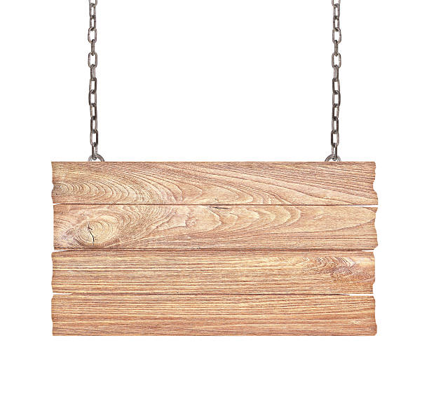 istock Wood sign from a chain isolated on white 486310554