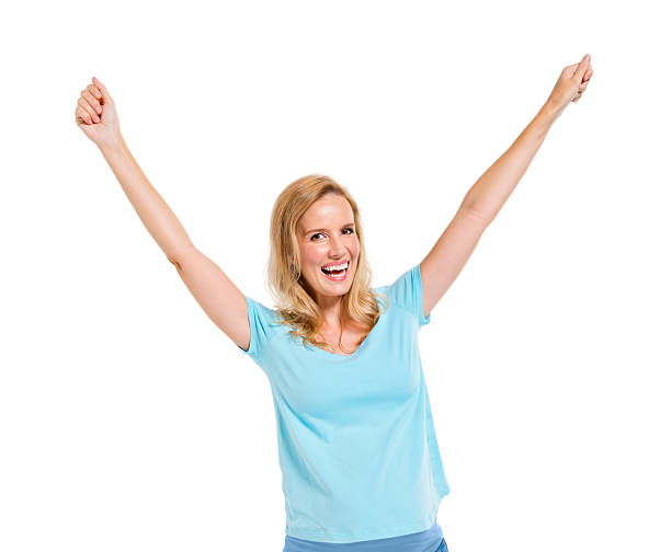 istock Cheerful Smart Casual Woman Celebrating 486311187