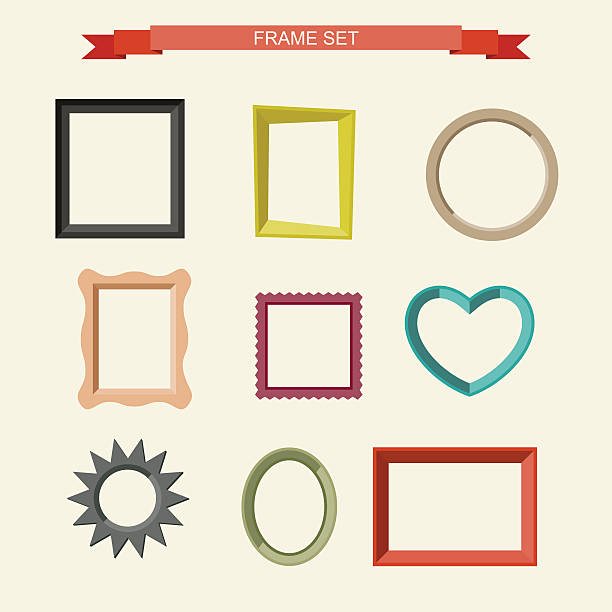 Photo frames Set of different frames in flat style. Vector illustration gallery picture frames wall set pictures stock illustrations