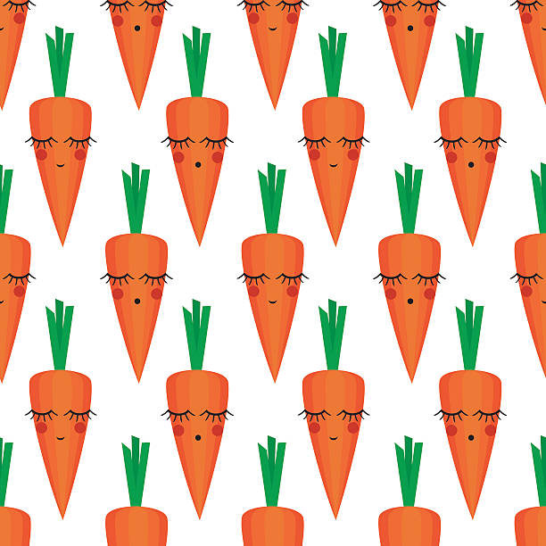 seamless pattern with улыбающаяся sleeping морковь для детей в праздничные дни - carrot baby carrot food backgrounds stock illustrations