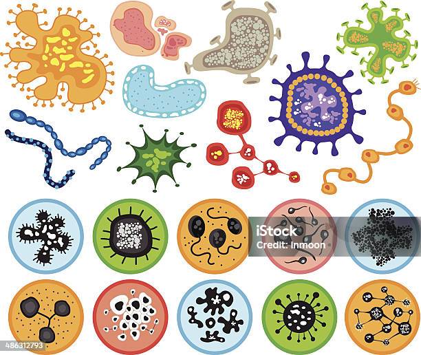 Бактерий И Вирусов Клеток Изолированных — стоковая векторная графика и другие изображения на тему Абстрактный - Абстрактный, Амёба, Бактерия