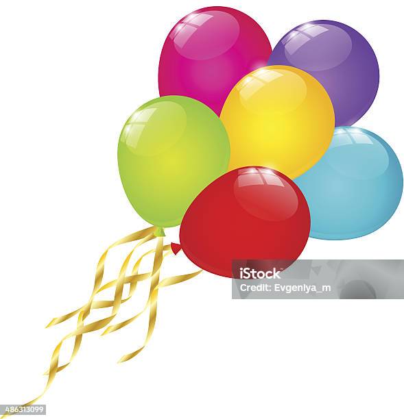 Balões De Cor Isolados No Branco - Arte vetorial de stock e mais imagens de Amarelo - Amarelo, Aniversário, Azul