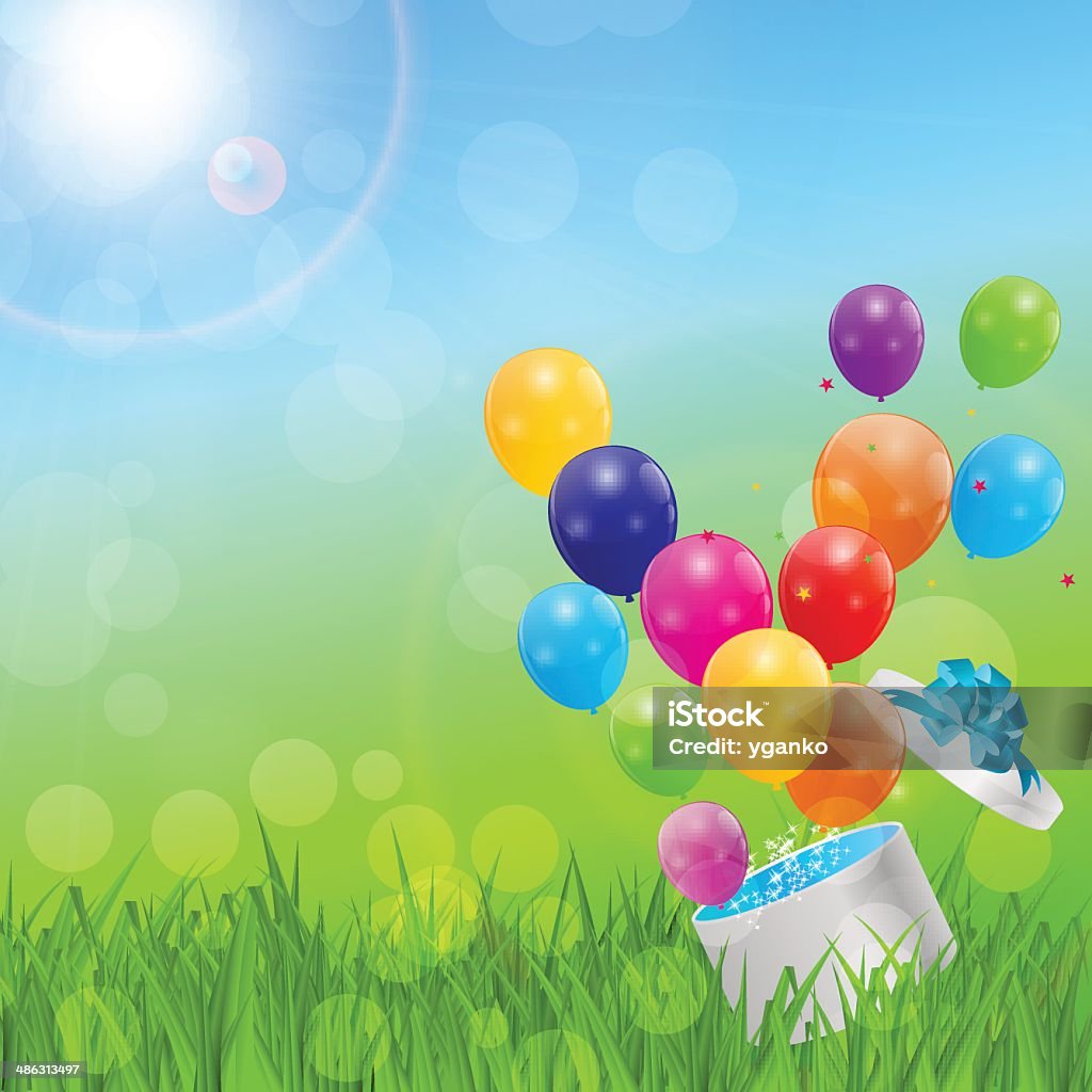 Tarjeta de cumpleaños globos de colores brillante fondo ilustraciones vectoriales - arte vectorial de Arte cultura y espectáculos libre de derechos