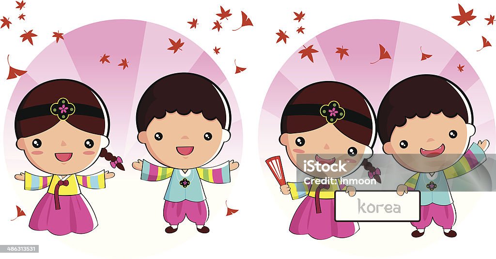 Korean traditional costume Korean traditional costume Boys and girls, cartoon, asian Adult stock vector