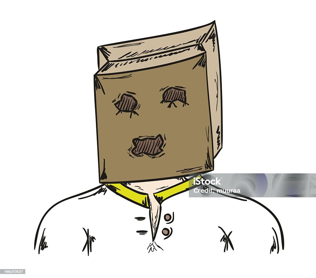 Hombre con bolsa de papel en la cabeza - arte vectorial de Bolsa - Objeto fabricado libre de derechos