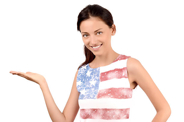 istock Beautiful American girl presenting. 486315038
