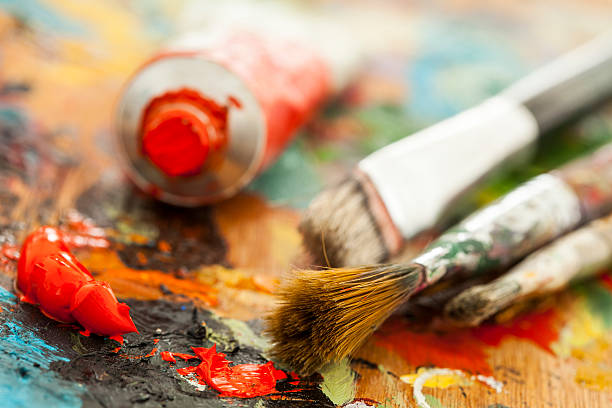 istock Oil paints and paint brushes 486319732