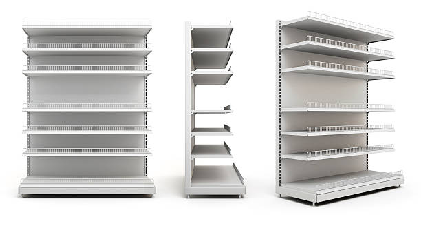 istock Set of displays with shelves on white 486320614