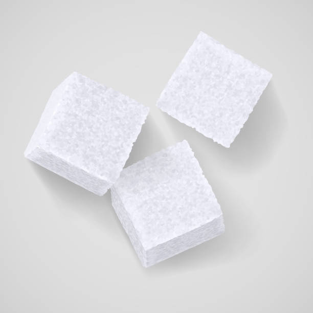 Lump sugar Three white sugar cubes with shadow on grey background sugar cube stock illustrations