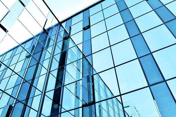 istock Blue abstract diagonal crop of modern office skyscraper 486326779