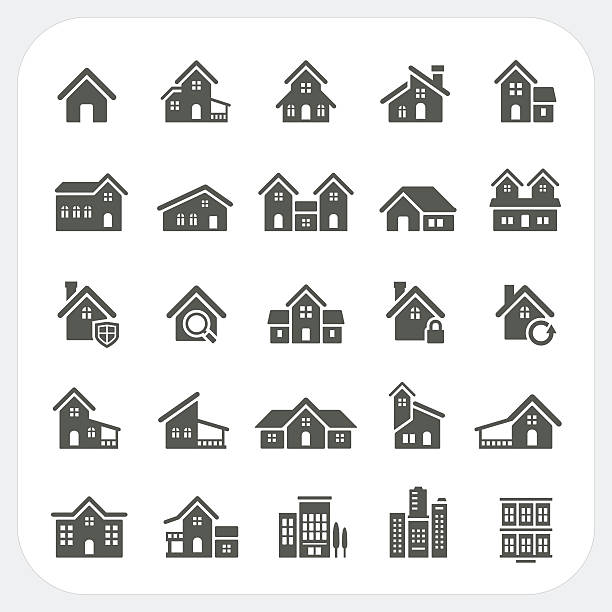 illustrazioni stock, clip art, cartoni animati e icone di tendenza di case set di icone immobiliare - construction residential structure house mansion
