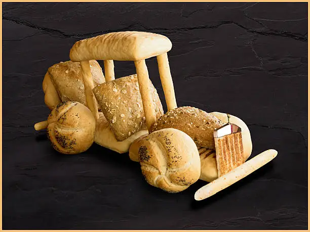 A Foodshoots Image - Bread Rolls depicting a very Famous motor vehicle.