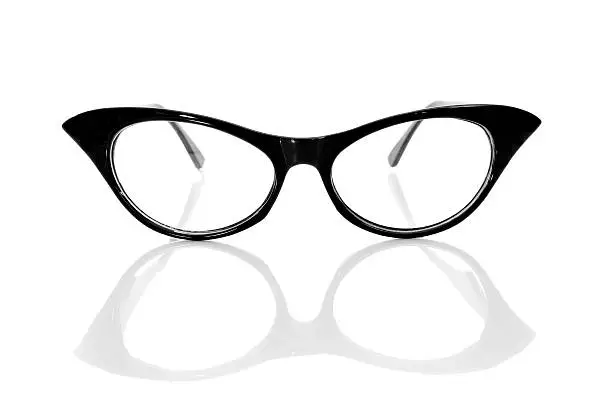 closeup of a black retro-styled eyeglasses for women on a white background