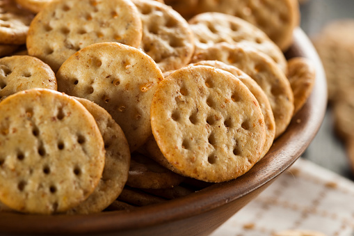 Whole Grain Wheat Round Crackers in a Bowl