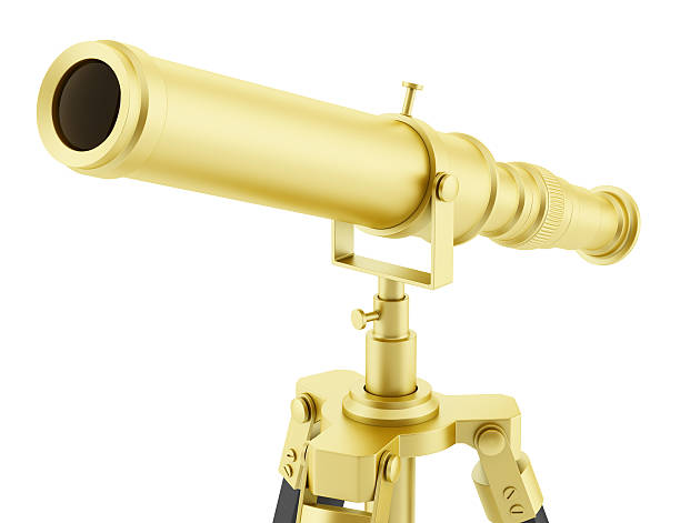 istock golden telescope on tripod isolated on white background 486331947