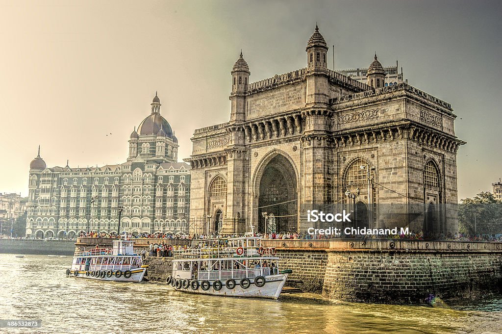 HDR, Mumbai Monuments, India HDR image of Gate Way of India and Taj Mahal Hotel, Mumbai Mumbai Stock Photo