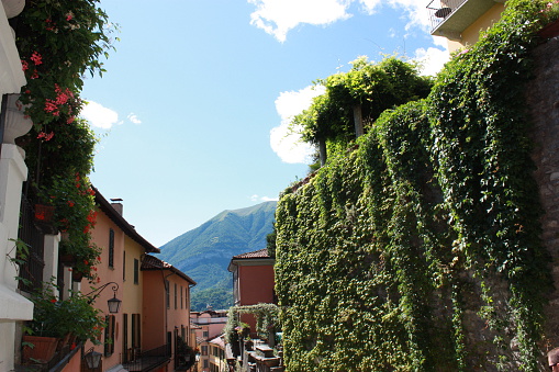 Beautiful narrow alley in Bellagio on Lake Como in Lombardy, Italy