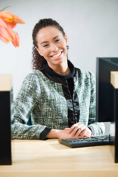 istock Retail Banking Counter with Friendly Young Woman Bank Teller 486334308