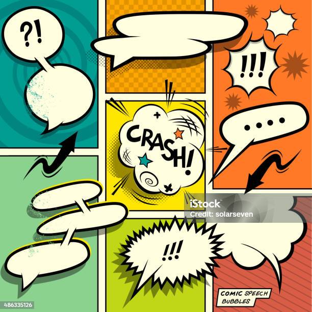 Comic Book Speech Bubbles A Set Of Colourful And Retro Comic Book Design Elements With Speech Bubbles Vector Illustration Stock Illustration - Download Image Now