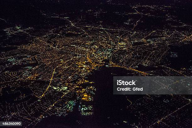 Night Aerial View Of Providence Stock Photo - Download Image Now - Night, Aerial View, Map