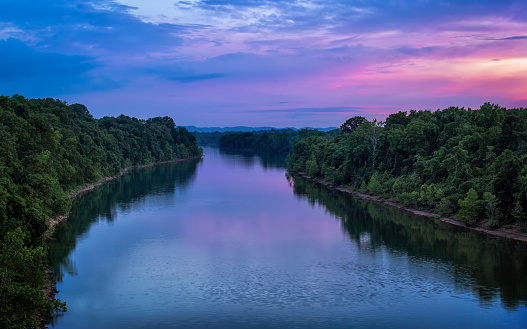 The Cumberland River from the pedestrian Bridge at Shelby Bottoms Greenway in Nashville, TN