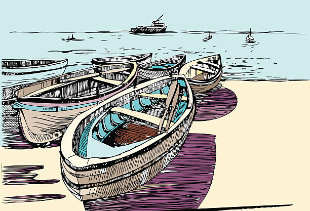 illustrazioni stock, clip art, cartoni animati e icone di tendenza di barche sull'isola di capri, italia - capri