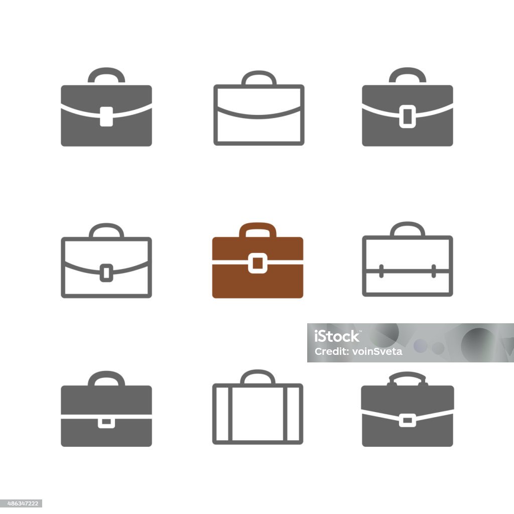 Briefcase Vector set of Briefcase icons. Black Briefcase, suitecase and school case pictograms isolated on white. Solid and outlines. Icon Symbol stock vector