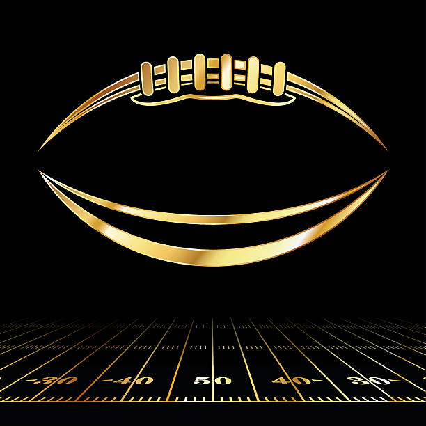 American Football Golden Icon An icon of a gold colored American football over a football field illustration. Vector EPS 10 available. Room for copy. american culture illustrations stock illustrations