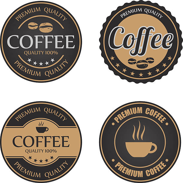 세트마다 빈티지 복고풍 커피 출입증 및 레이블 - design element circle computer graphic coffee stock illustrations